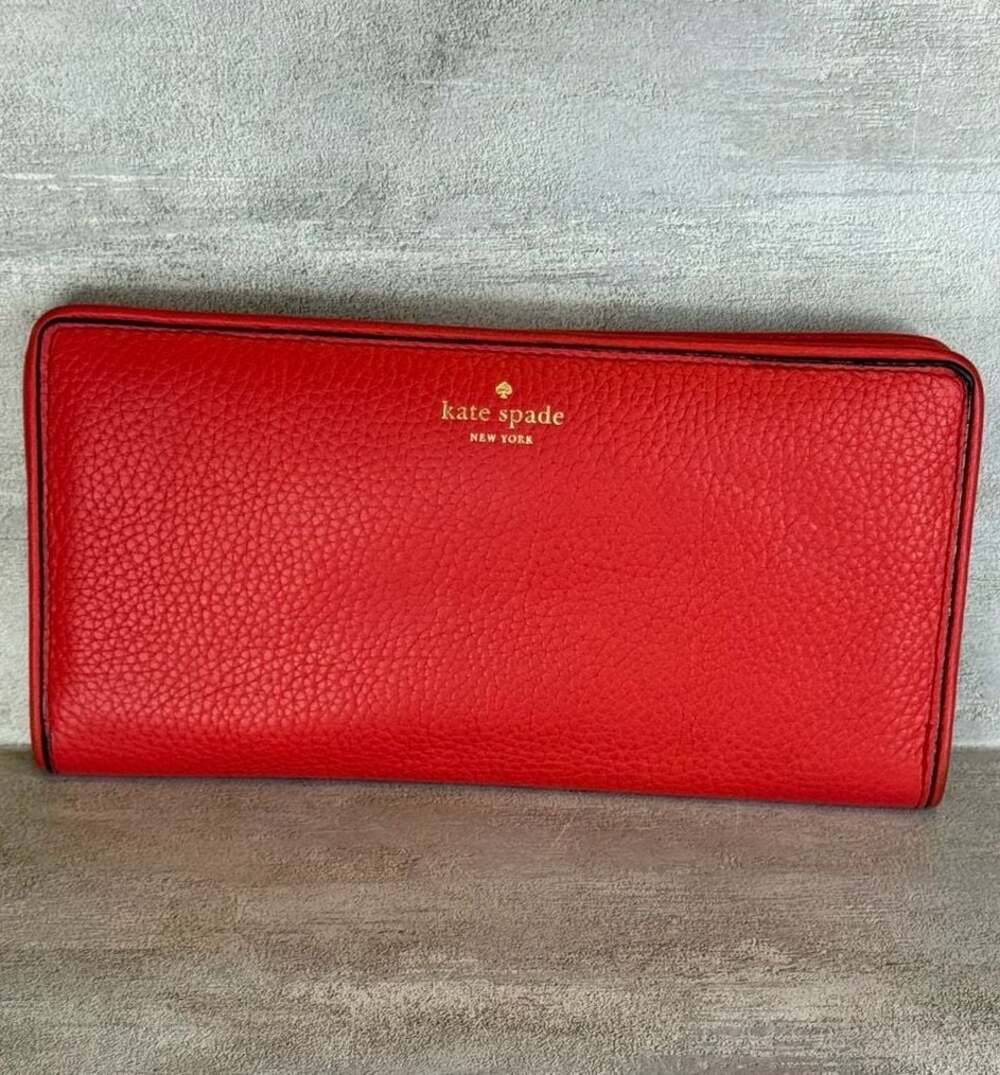 Kate‎ Spade New York Bright Red Pebble Leather Bifold Long Wallet